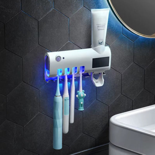 Porte brosse à dents distributeur de dentifrice et sterilisateur à rayon uv