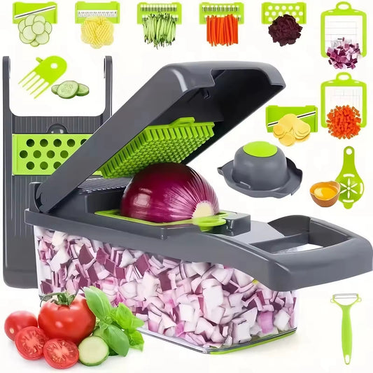 Hachoir à Légumes Manuel  16 pièces I Trancheuse Coupe-Fruits et Oignons Gadgets de Cuisine