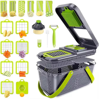 Hachoir à Légumes Manuel  16 pièces I Trancheuse Coupe-Fruits et Oignons Gadgets de Cuisine