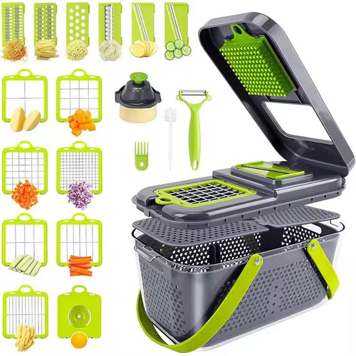Hachoir à Légumes Manuel  16 pièces I Trancheuse Coupe-Fruits et Oignons Gadgets de Cuisine