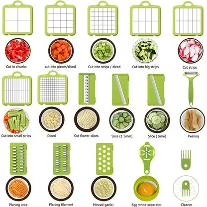 Hachoir à Légumes Manuel  16 pièces I Trancheuse Coupe-Fruits et Oignons Gadgets de Cuisine