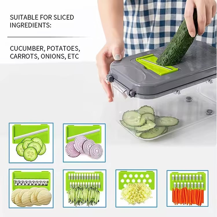 Hachoir à Légumes Manuel  16 pièces I Trancheuse Coupe-Fruits et Oignons Gadgets de Cuisine