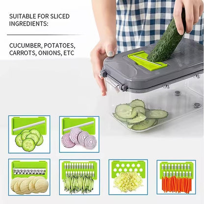 Hachoir à Légumes Manuel  16 pièces I Trancheuse Coupe-Fruits et Oignons Gadgets de Cuisine