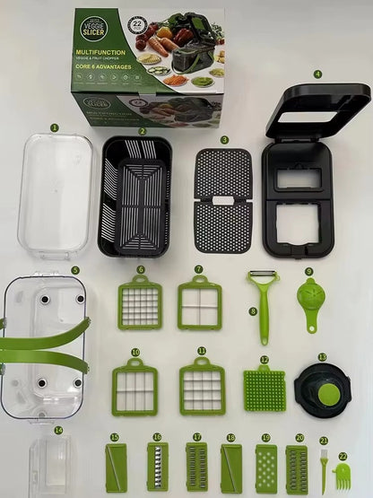 Hachoir à Légumes Manuel  16 pièces I Trancheuse Coupe-Fruits et Oignons Gadgets de Cuisine